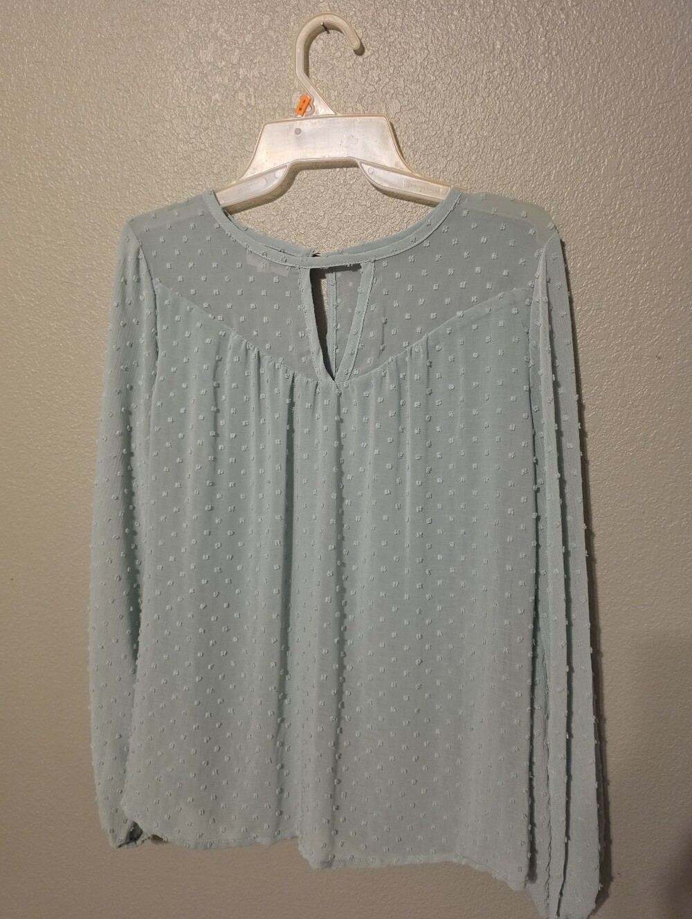 Maurices Light Blue Swiss Dot Long Sleeve Blouse